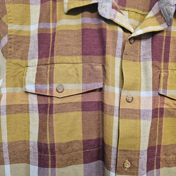 Toad & Co Short Sleeve Button Green Plaid Men's Shirt Organic Cotton L - Picture 3 of 7